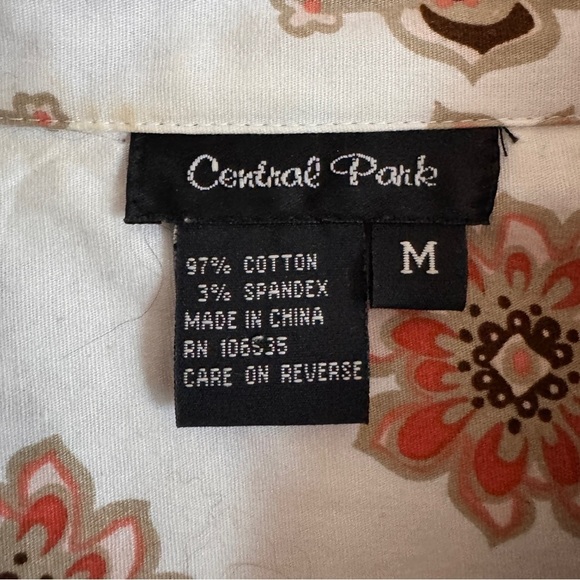 Central Park Floral Print Long Sleeve Collared Button Up Womens Size M - Picture 10 of 11